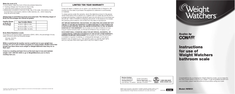 First page image of the manual for WW31X