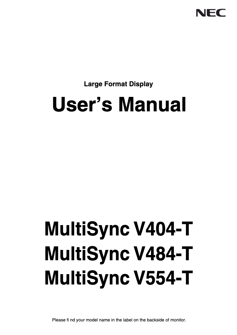 First page image of the manual for MultiSync V554-T