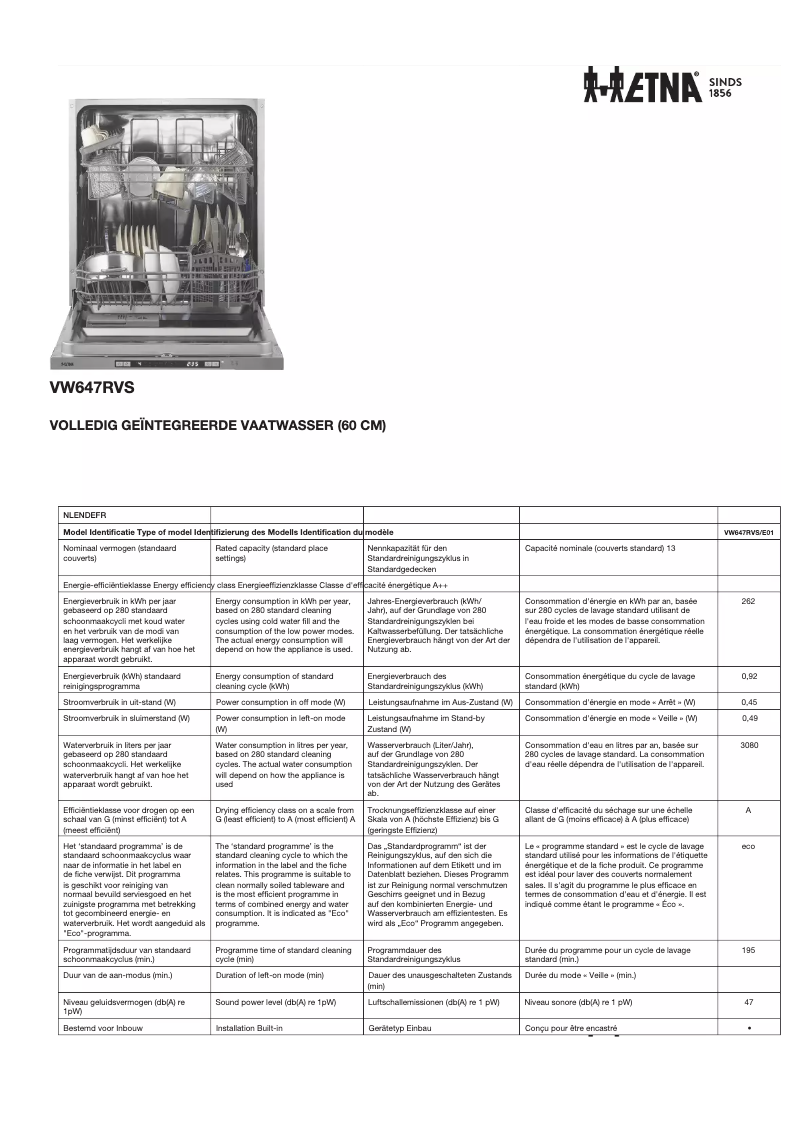 First page image of the manual for VW647RVS