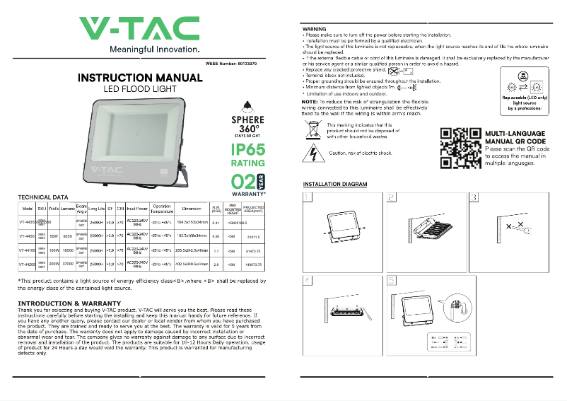 Page 1 of the manual User Manual V-TAC VT-44205