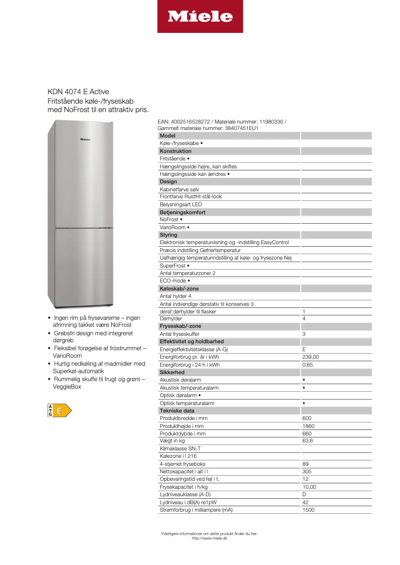 Page 1 of the manual User Manual Miele KDN 4074 E Active