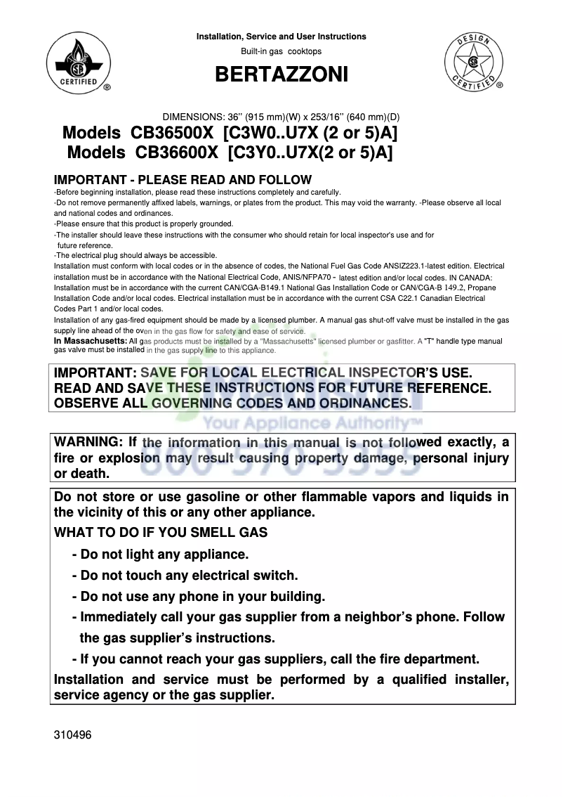 First page image of the manual for CB36600XLP