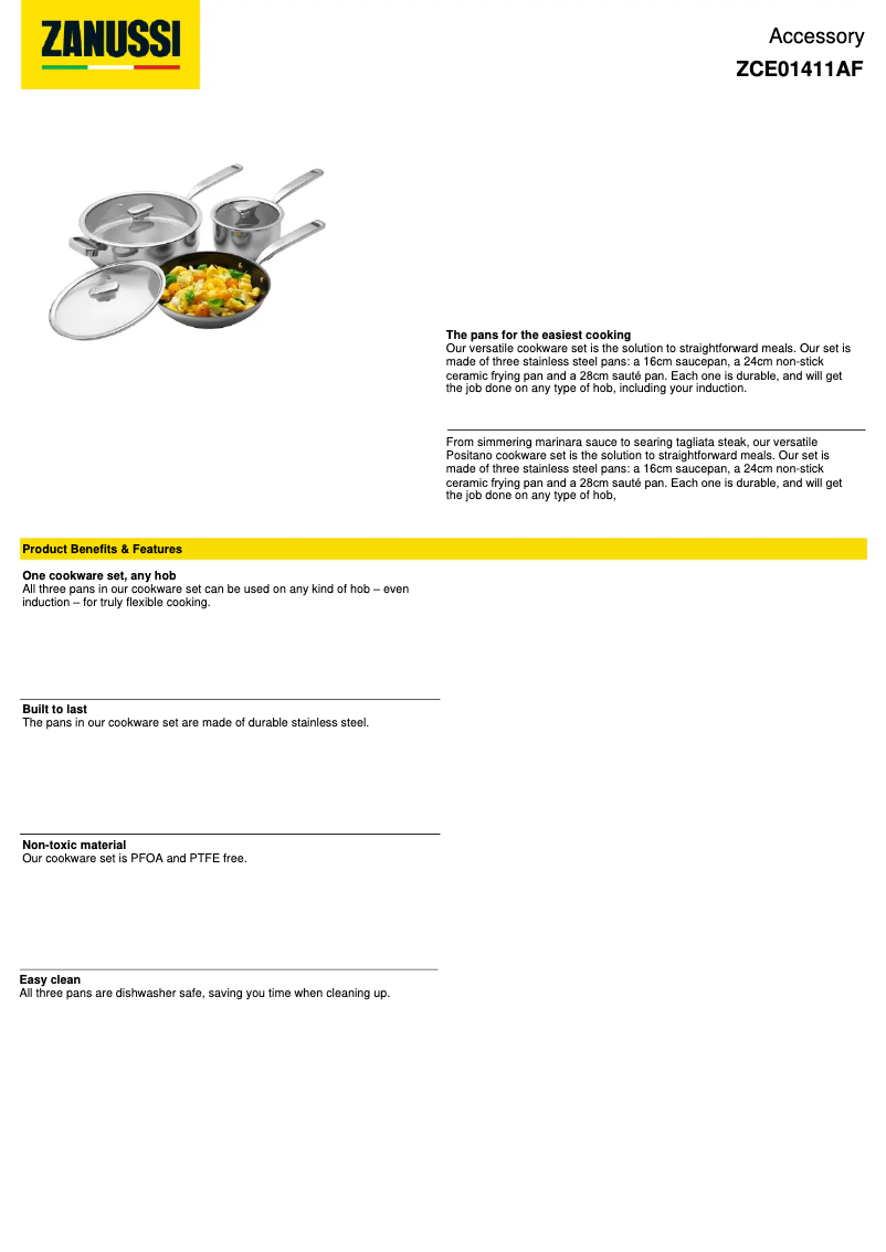 Page 1 of the manual Technical Sheet Zanussi ZCE01411AF