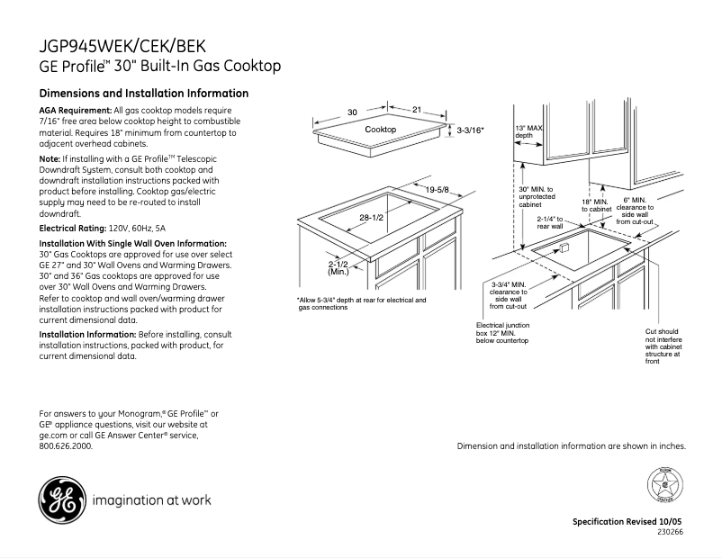 Page 1 of the manual Technical Sheet GE Profile JGP945CEKCC