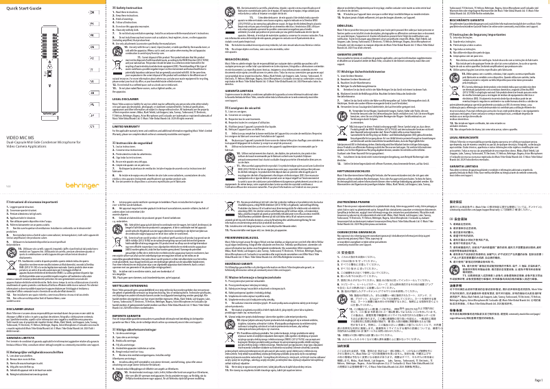 Page 1 of the manual Quick Start Guide Behringer Video Mic MS