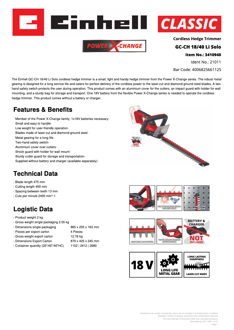 First page image of the manual for GC-CH 18/40 Li