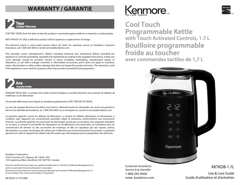 Page 1 of the manual User Manual Kenmore KKTKDB-1.7L