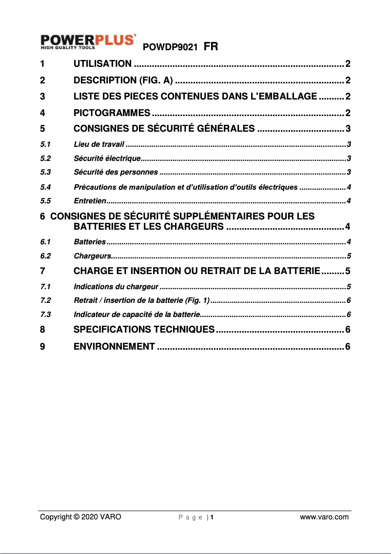 Page 1 of the manual User Manual PowerPlus POWDP9021
