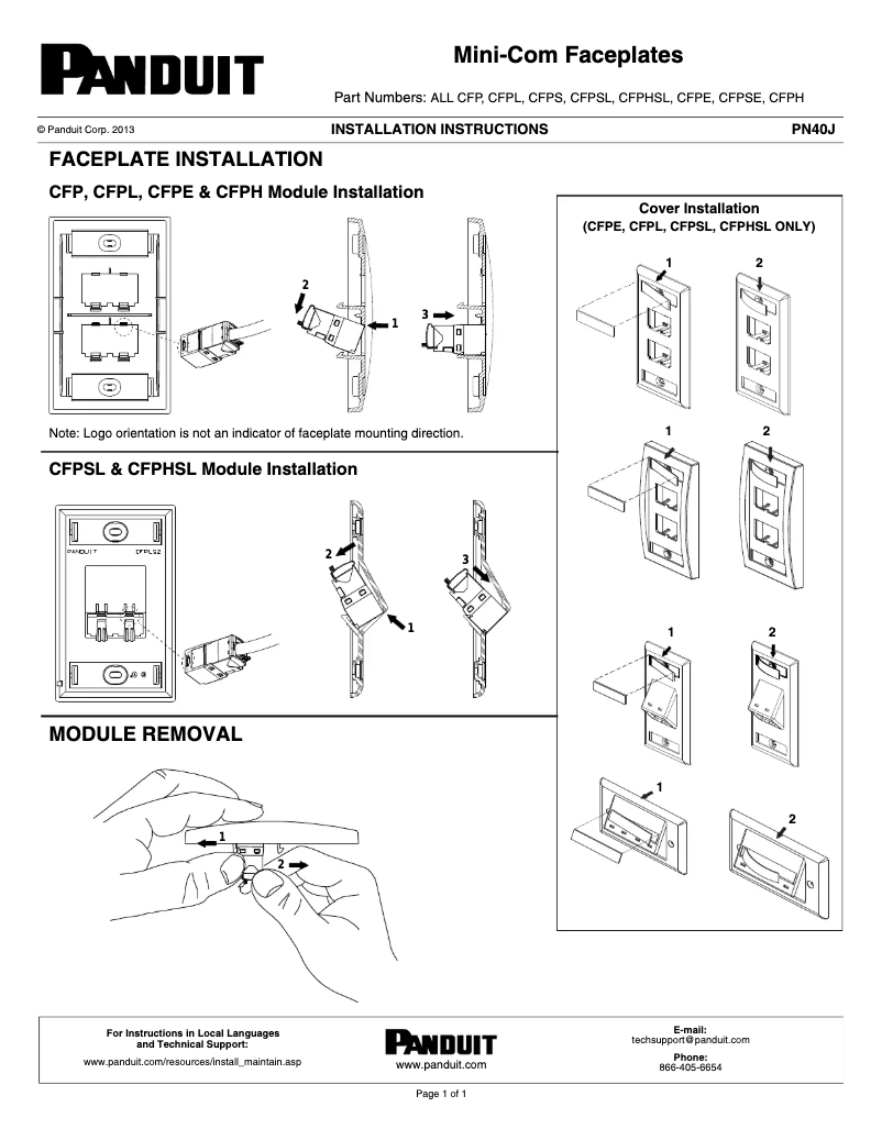 Page 1 of the manual User Manual Panduit CFPSE4BLY