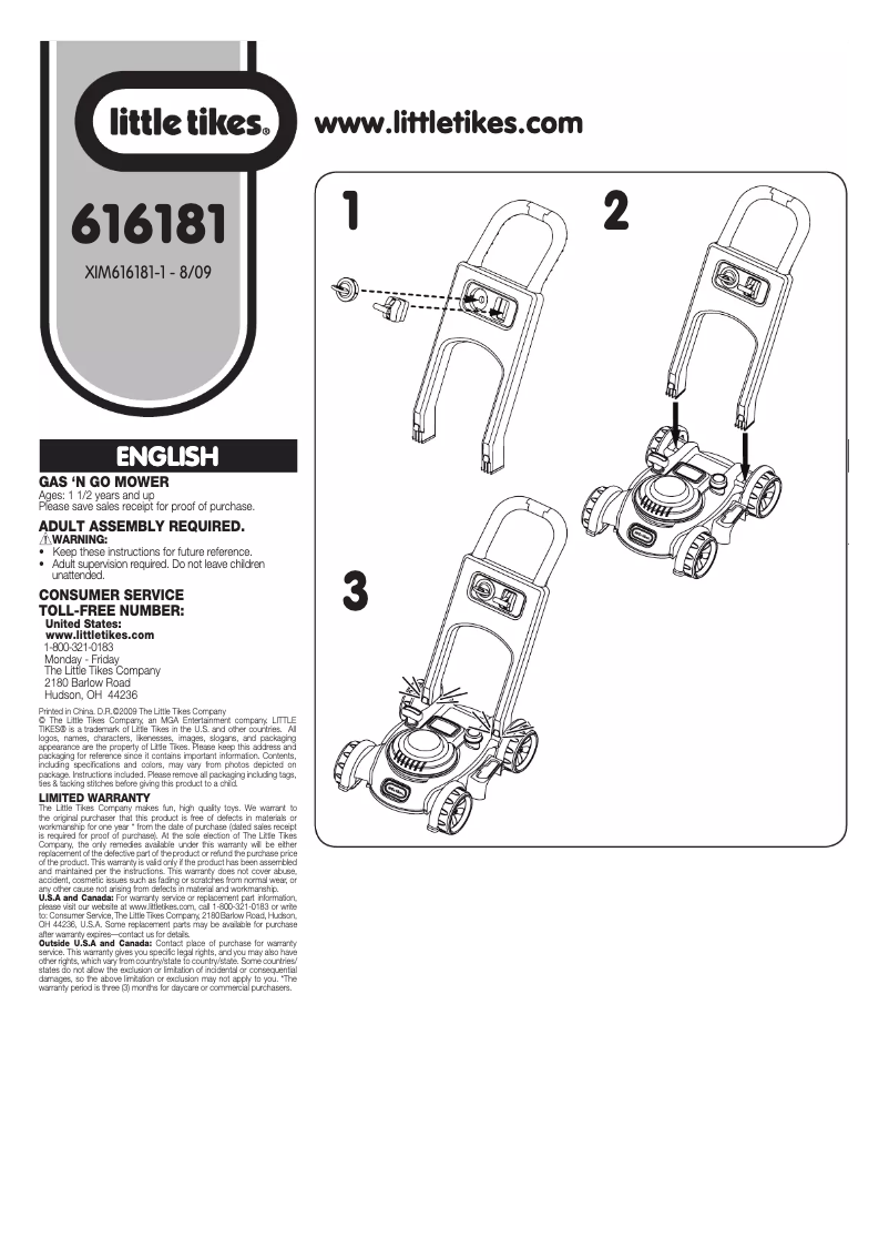 Page 1 of the manual User Manual Little Tikes Gas 'n Go Mower
