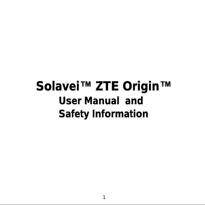 Page 1 of the manual User Manual ZTE Solavei Origin