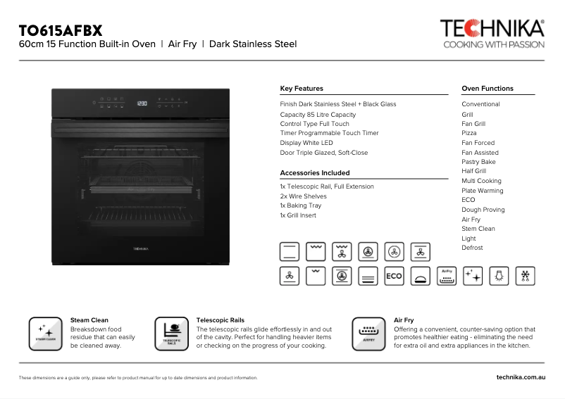 Page 1 of the manual Technical Sheet Technika TO615AFBX
