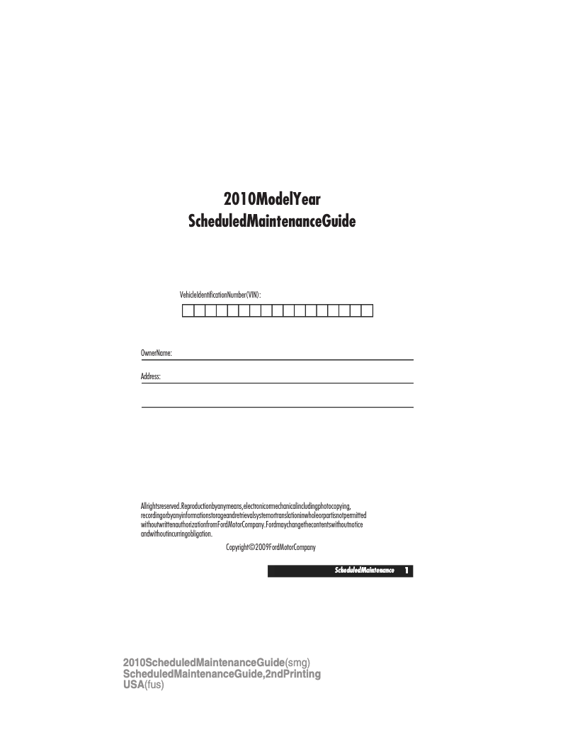 Page 1 of the manual Use and Maintenance Manual Ford Fusion (2010)