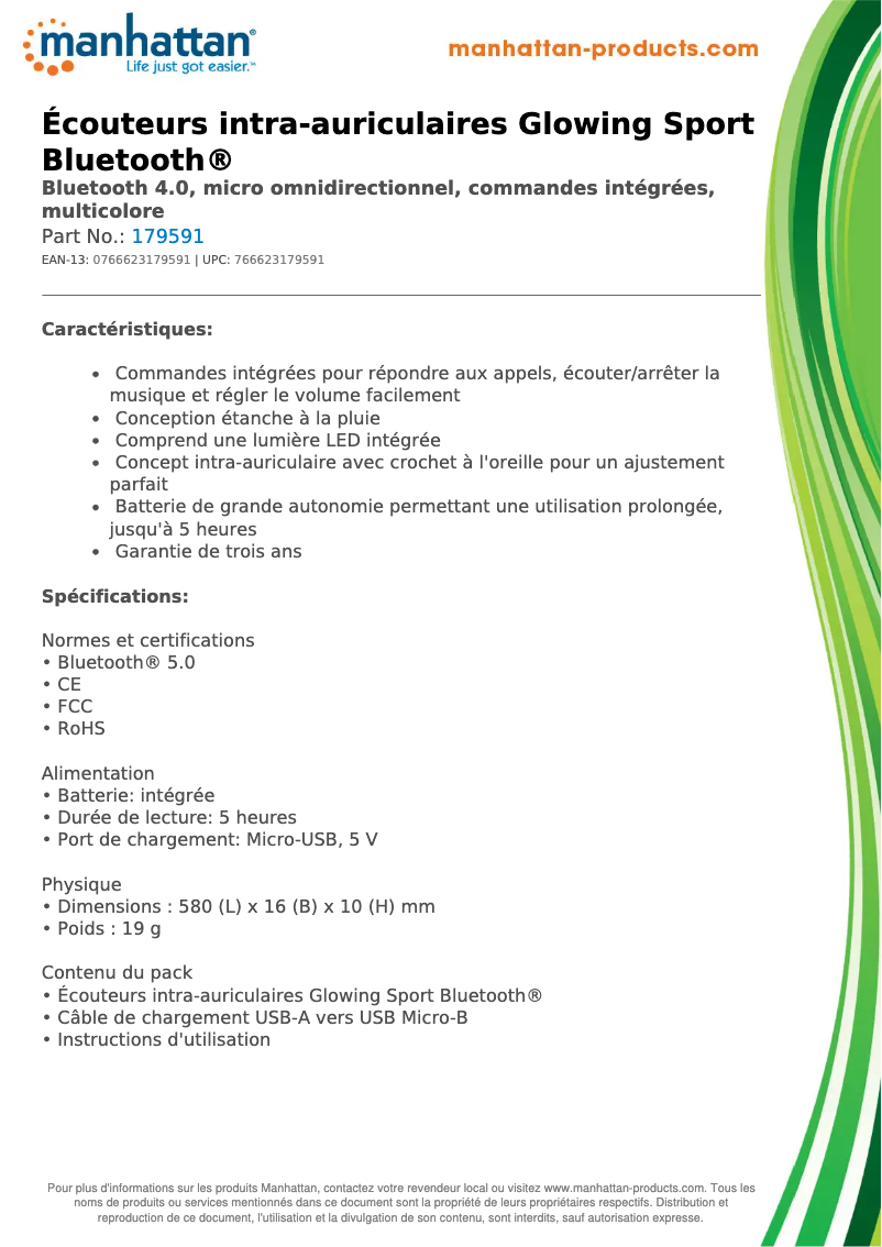 Page 1 of the manual Technical Sheet Manhattan 179591