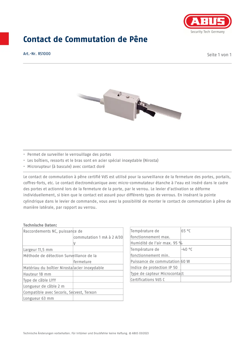 First page image of the manual for RS1000