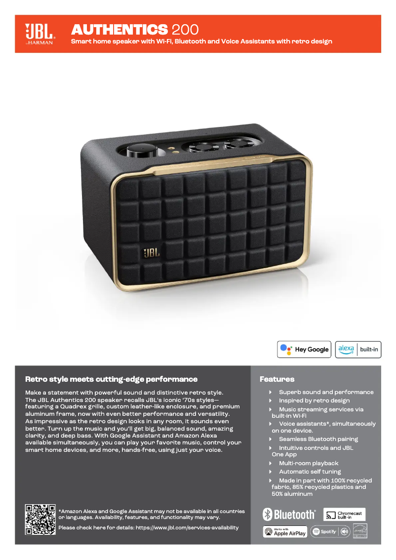 Page 1 of the manual Technical Sheet JBL Authentics 200