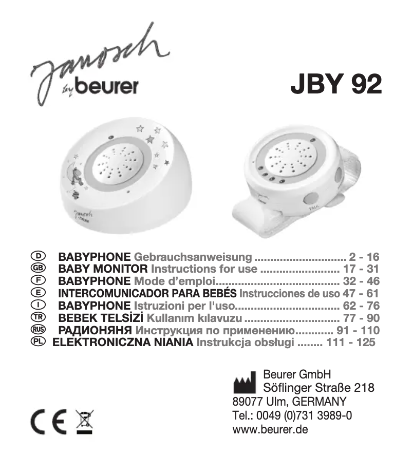 First page image of the manual for JBY 92