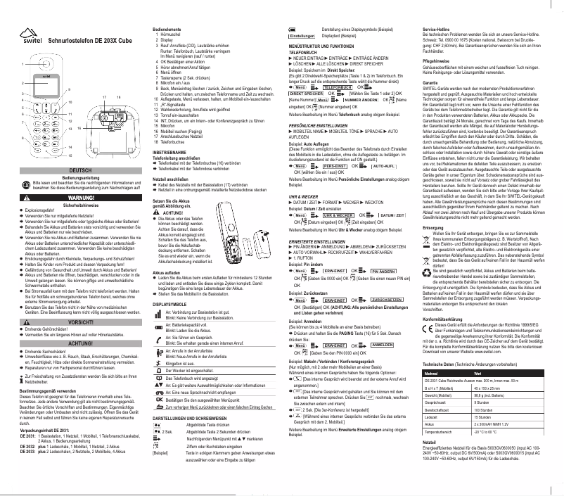 Page 1 of the manual User Manual Switel DE2031B