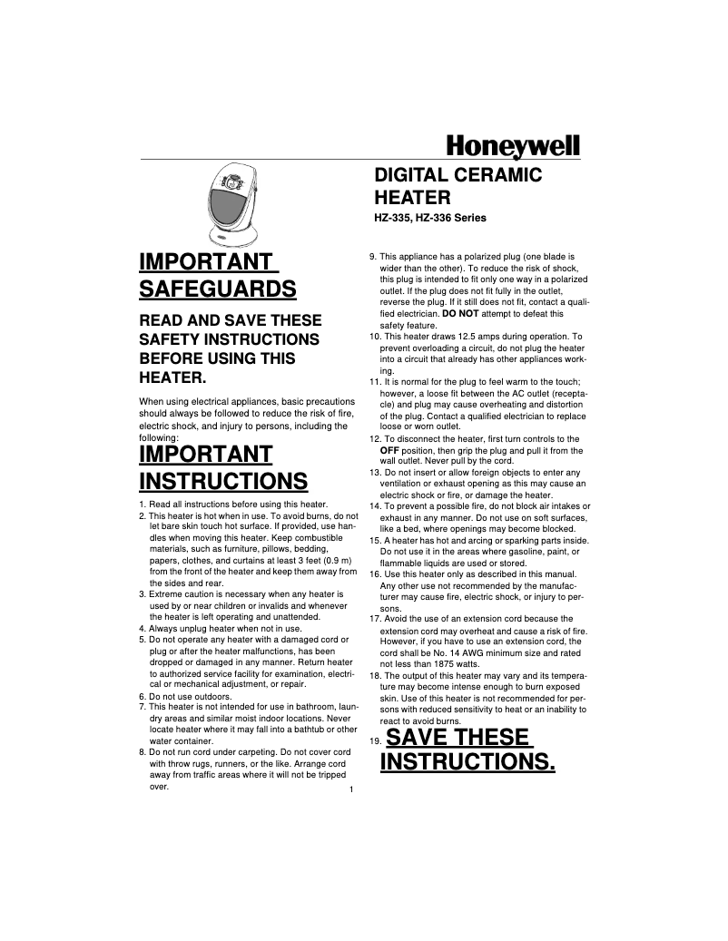 Page 1 of the manual User Manual Honeywell HZ-338