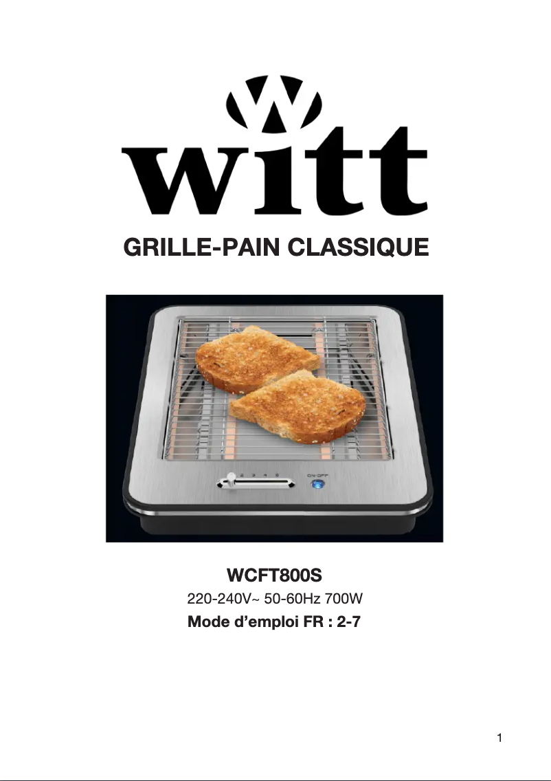 First page image of the manual for WCFT800S