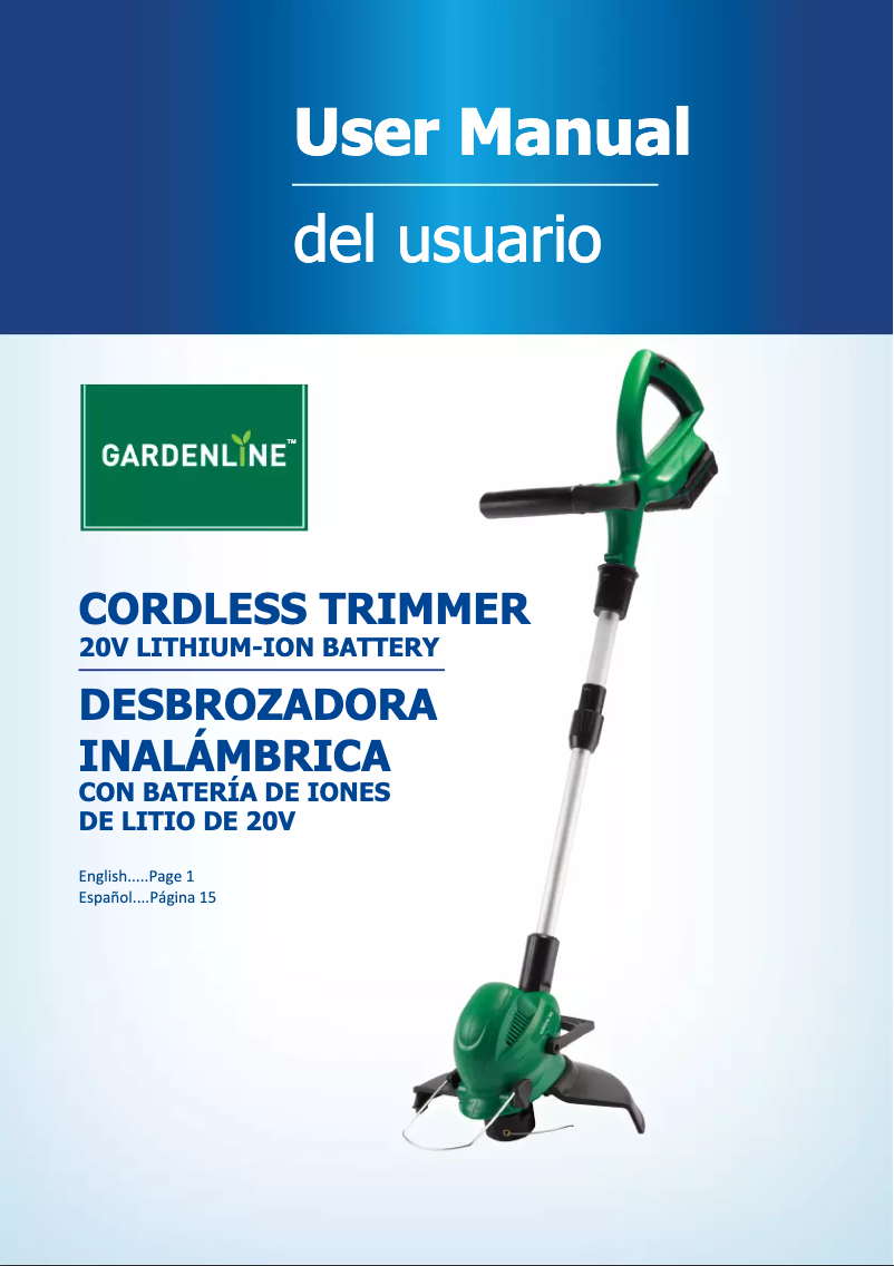 First page image of the manual for Cordless Trimmer N1F-GT-250/20-D