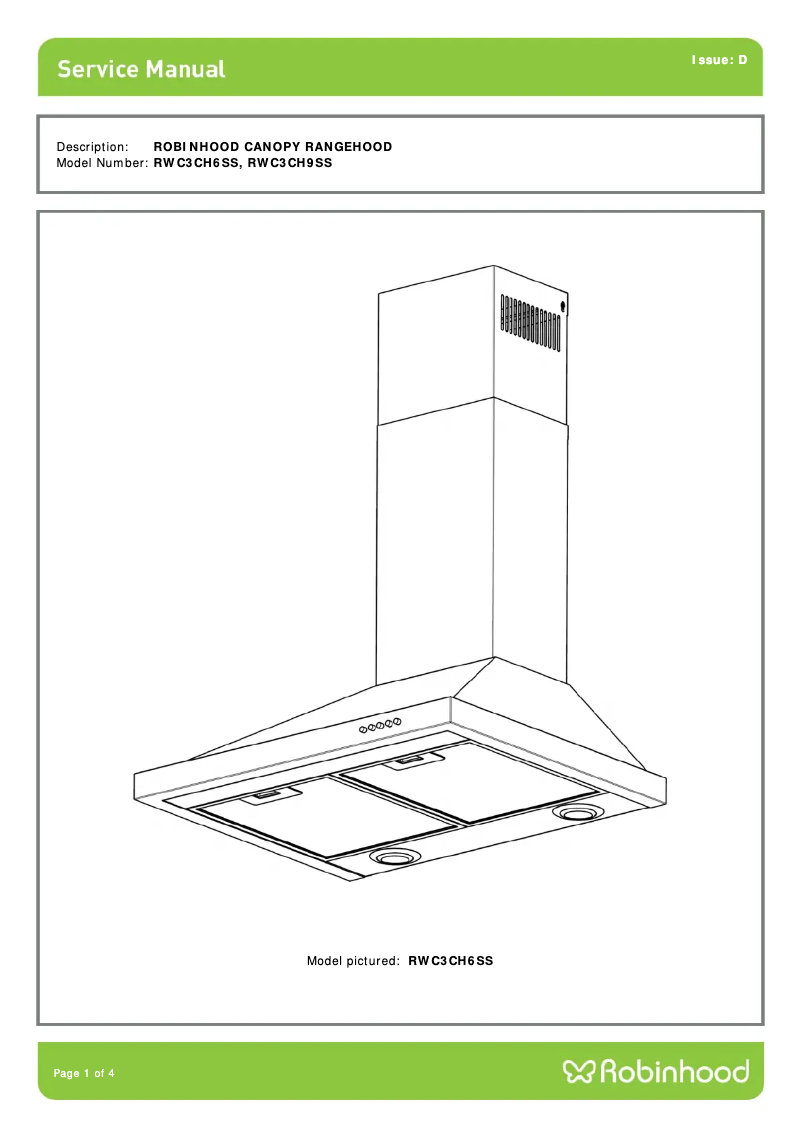 Page 1 of the manual Technical Sheet Robinhood RWC3CH9SS