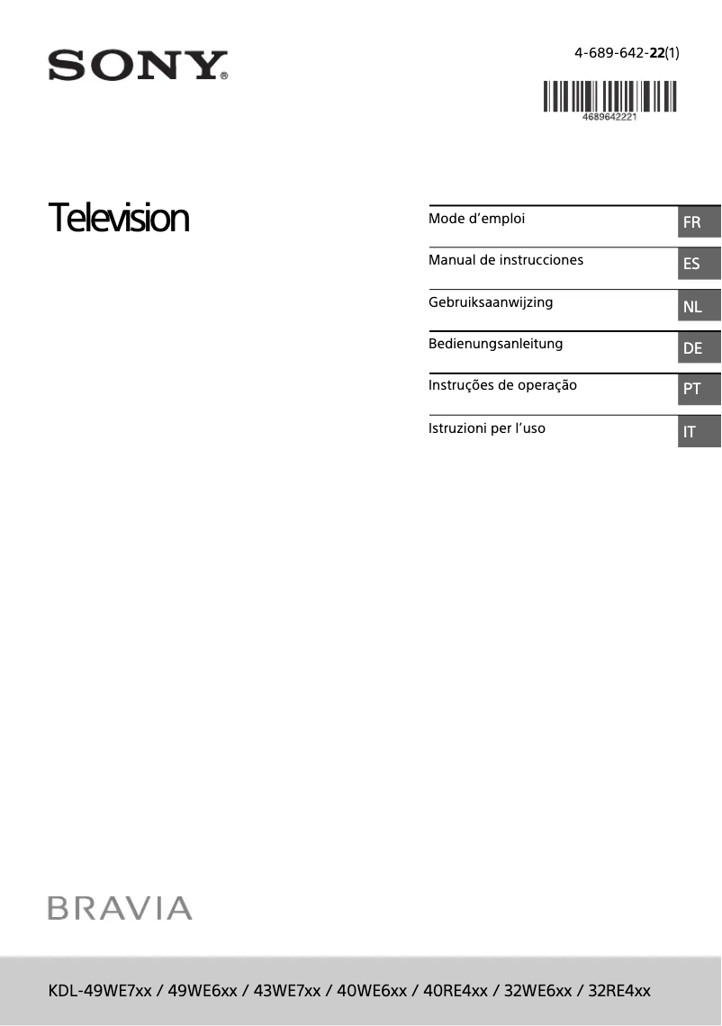 First page image of the manual for Bravia KDL-49WE660