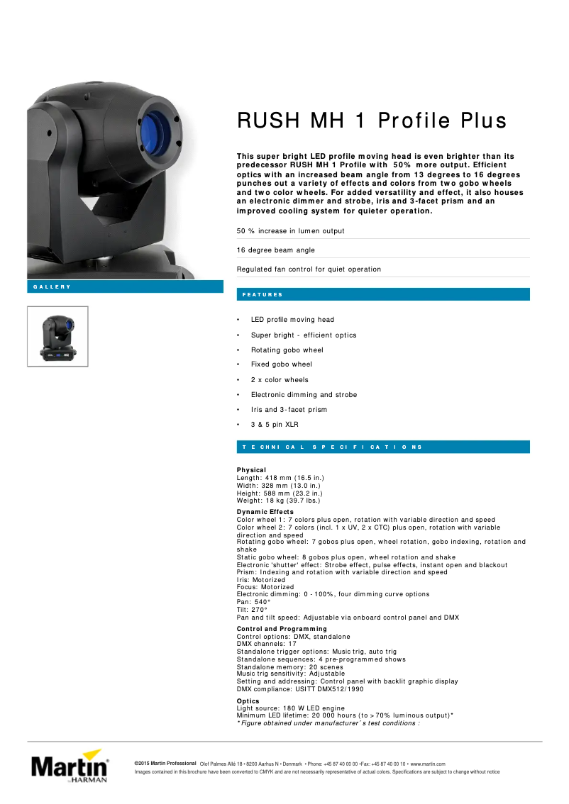 Page 1 of the manual Technical Sheet Martin RUSH MH 1 Profile Plus