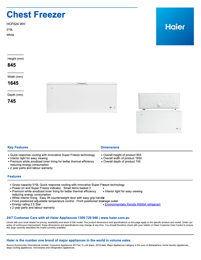 First page image of the manual for HCF524