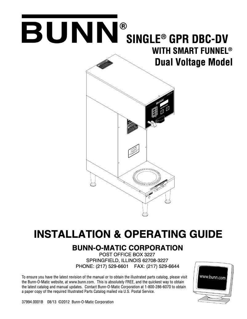 Page 1 of the manual User Manual Bunn BrewWISE GPR DBC