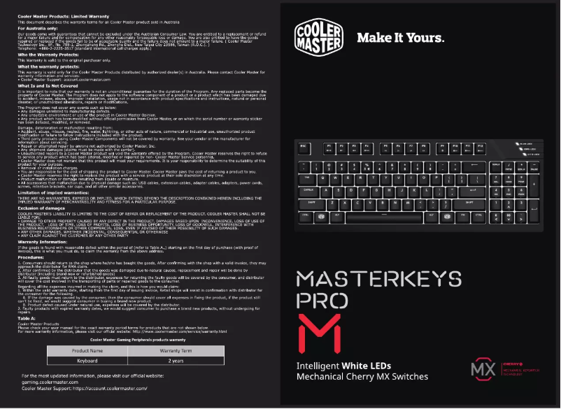 First page image of the manual for CM Storm MasterKeys Pro M