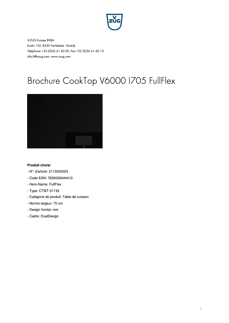 First page image of the manual for CookTop V6000 I705 FullFlex