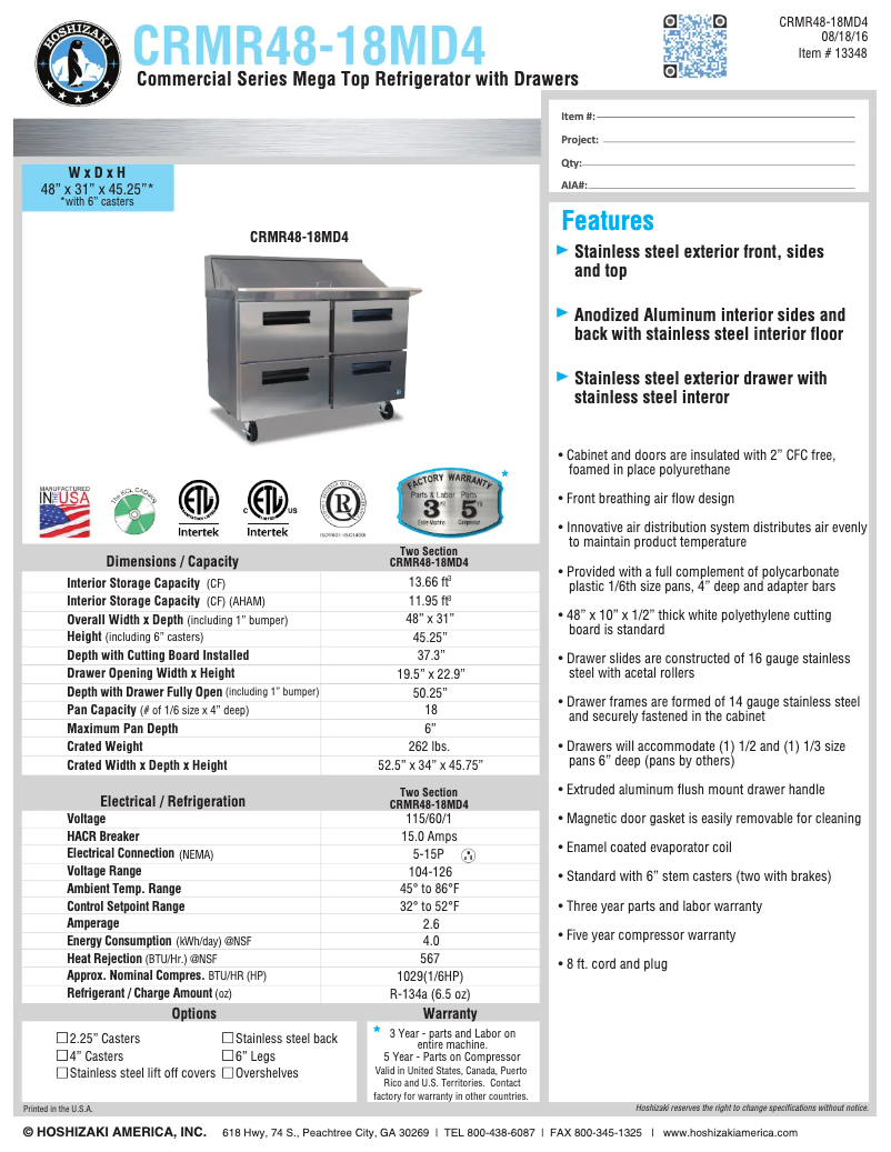 First page image of the manual for CRMR48-18MD4