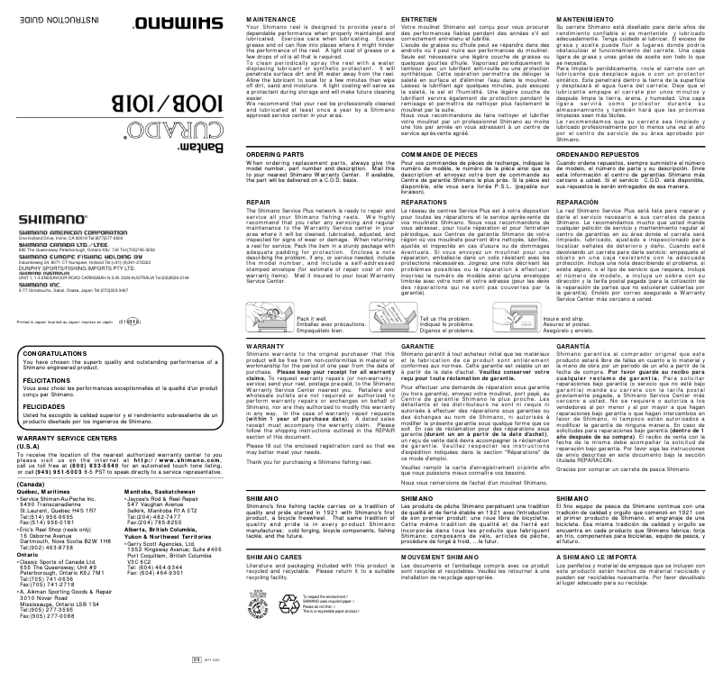 Page 1 of the manual User Manual Shimano Curado 101B