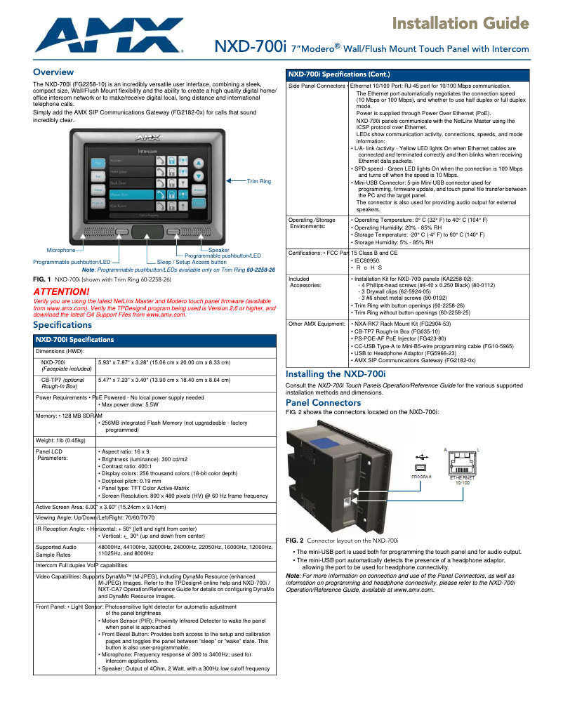 Page 1 of the manual User Manual AMX NXD-700i