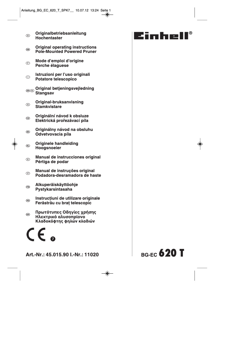 Page 1 of the manual Instruction Manual Einhell BG-EC 620 T