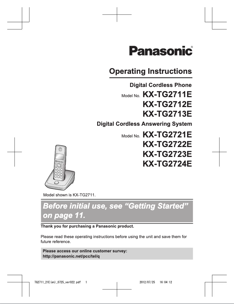 Page 1 of the manual User Manual Panasonic KX-TG2713