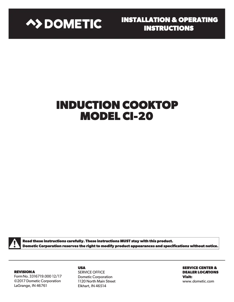 Page 1 of the manual User Manual Dometic CI-20