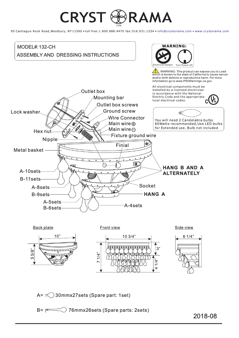 Page 1 of the manual User Manual Crystorama Calypso 132-CH
