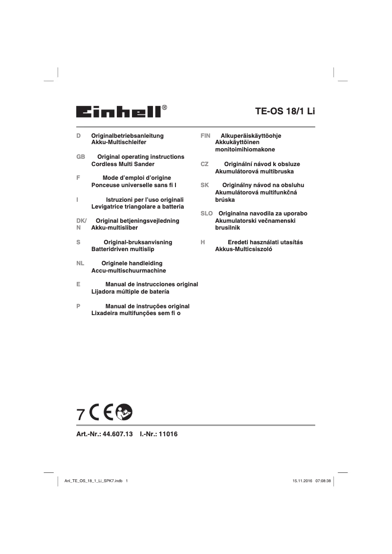 Page 1 of the manual User Manual Einhell TE-OS 18/1 Li
