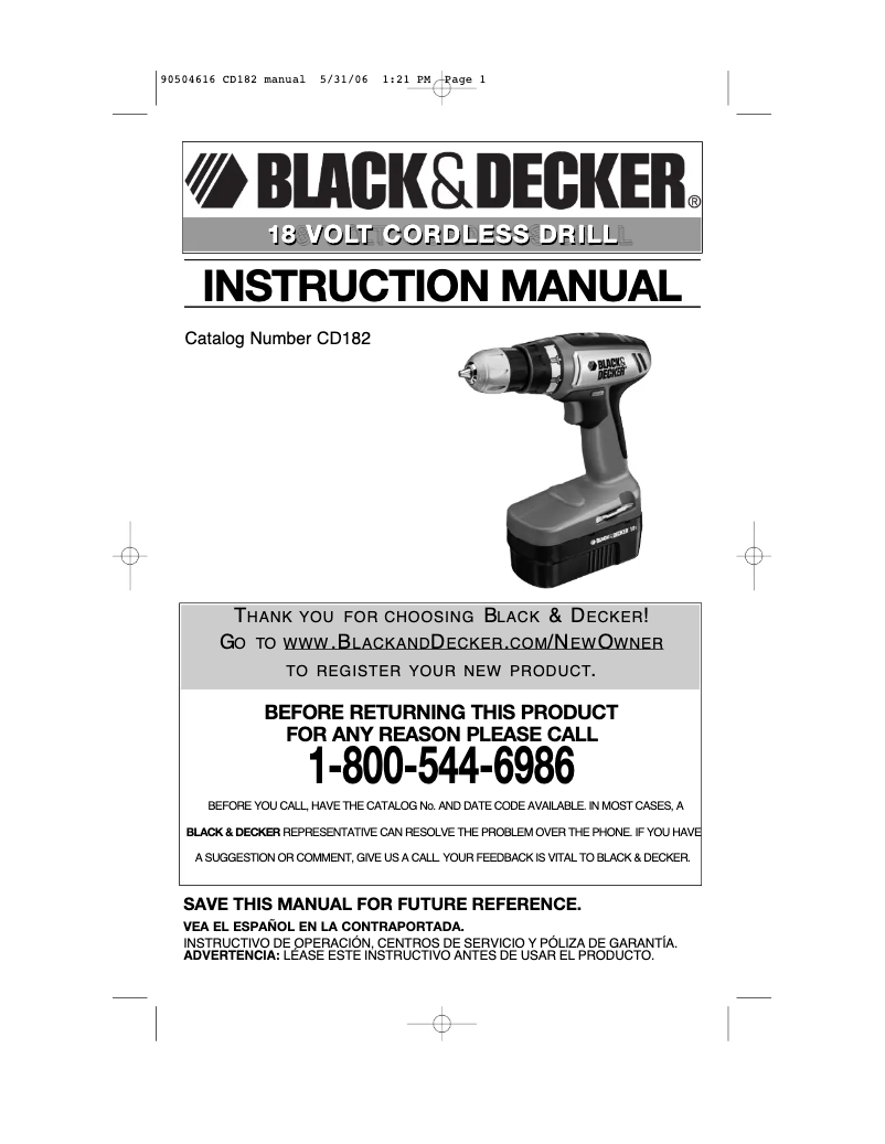 Page 1 of the manual User Manual Black & Decker CD182