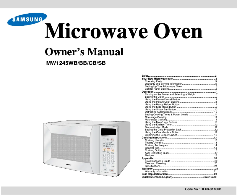 First page image of the manual for MW1245WB