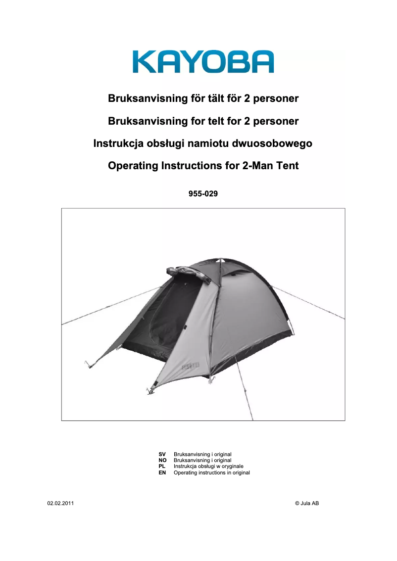 First page image of the manual for 955-029