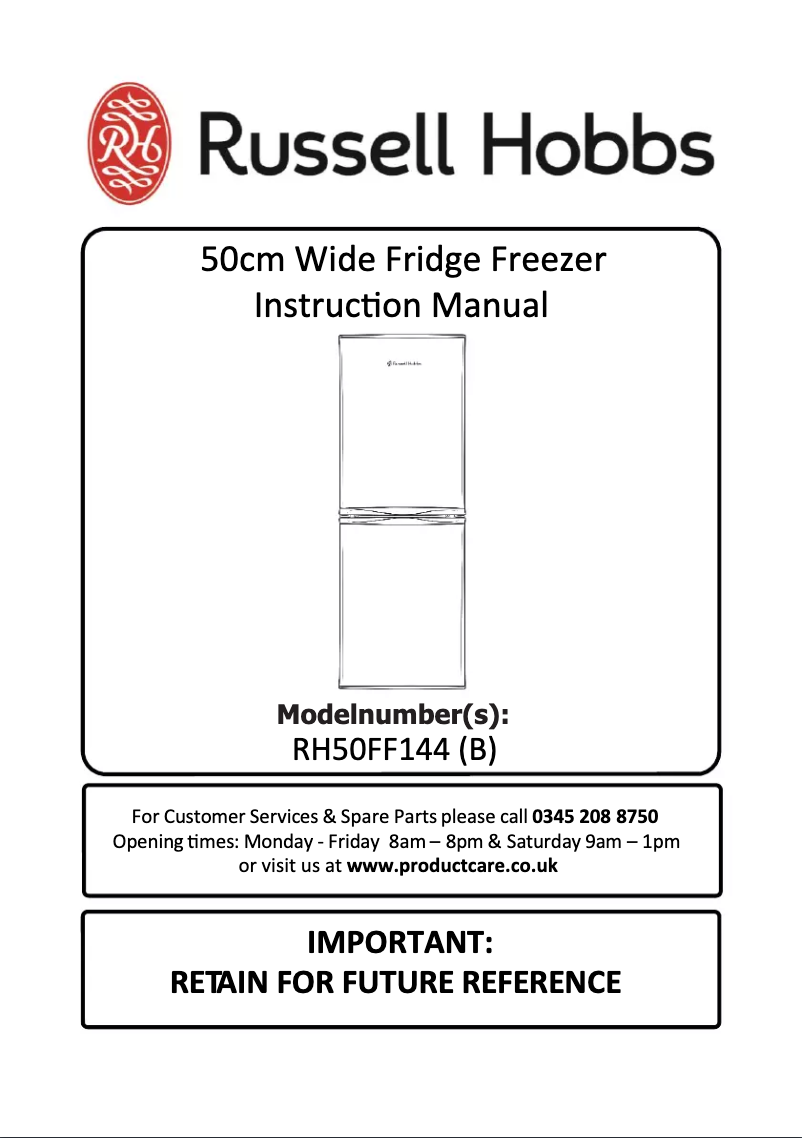 First page image of the manual for RH50FF144R