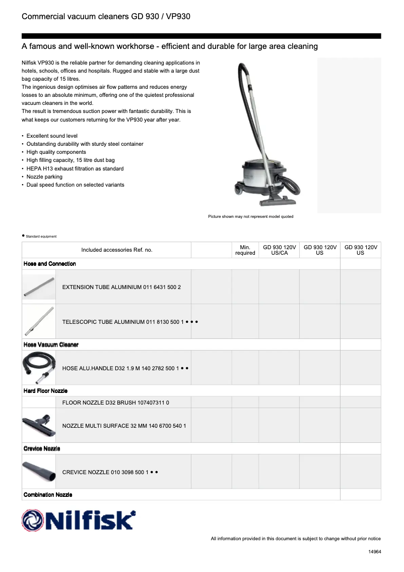 First page image of the manual for VP930