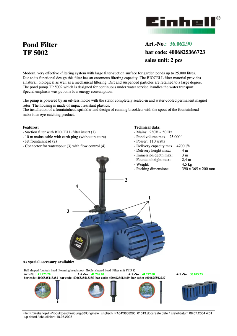 First page image of the manual for TF 5002