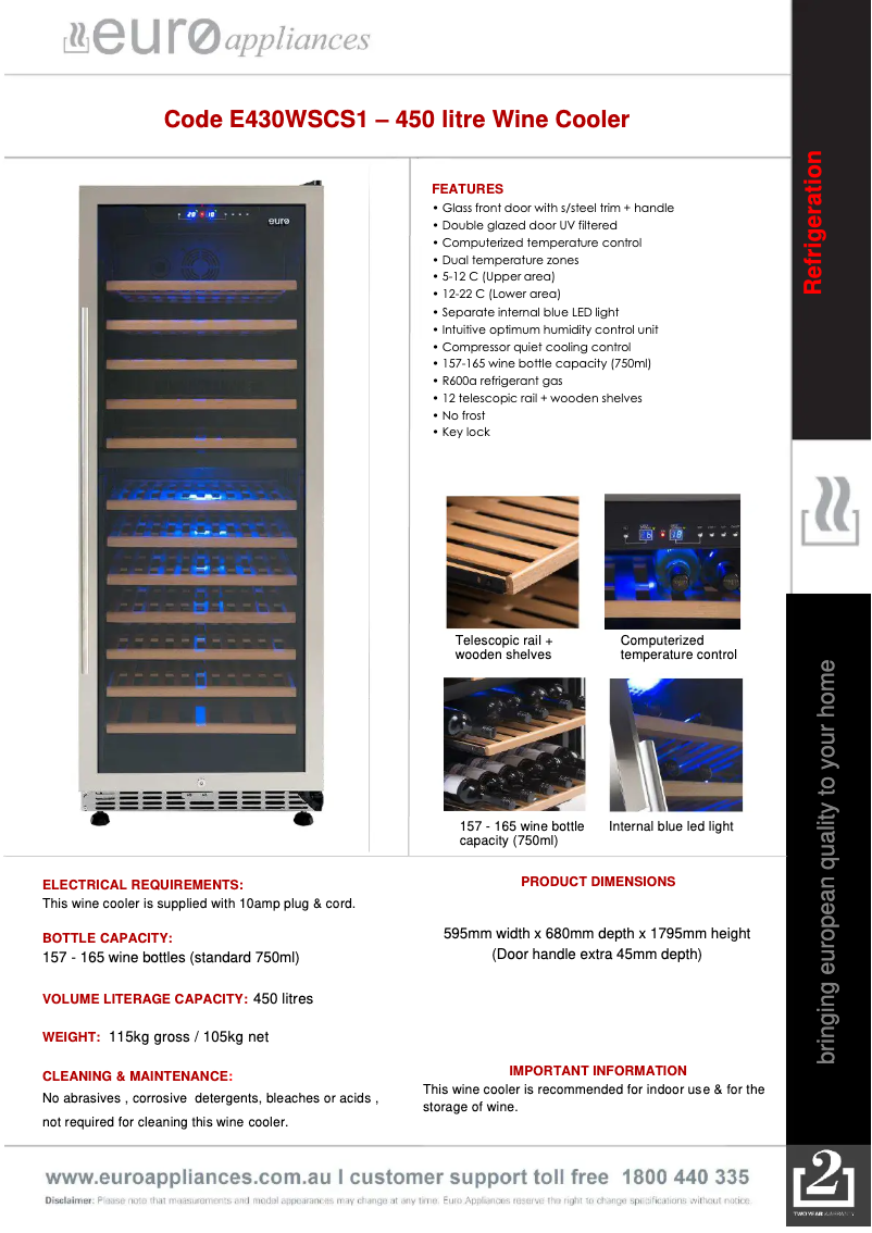 Page 1 of the manual Technical Sheet Euro Appliances E430WSCS1
