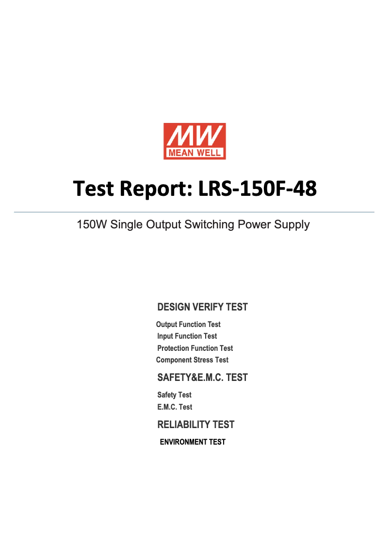 Page 1 of the manual Technical Sheet Mean Well LRS-150F-48