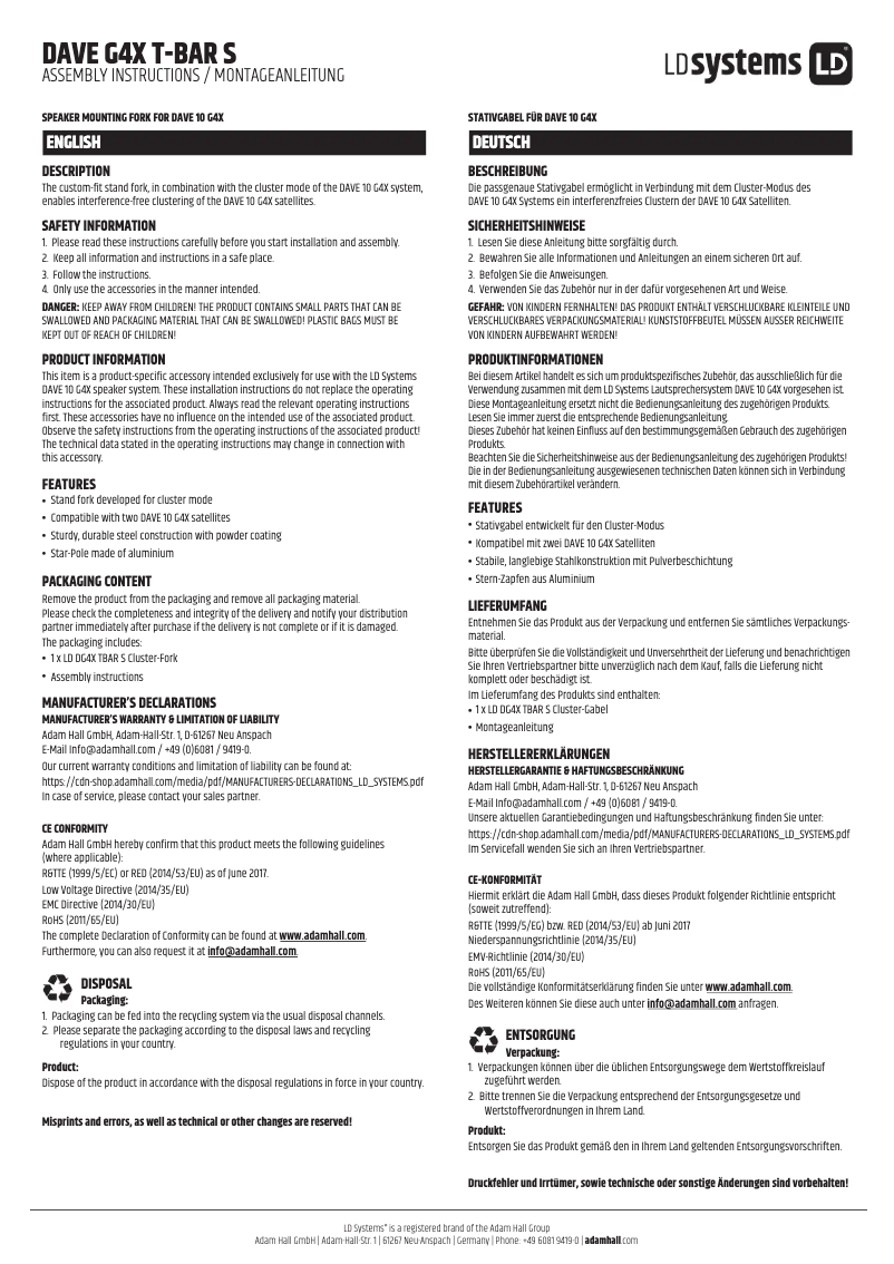First page image of the manual for DAVE G4X T-BAR S