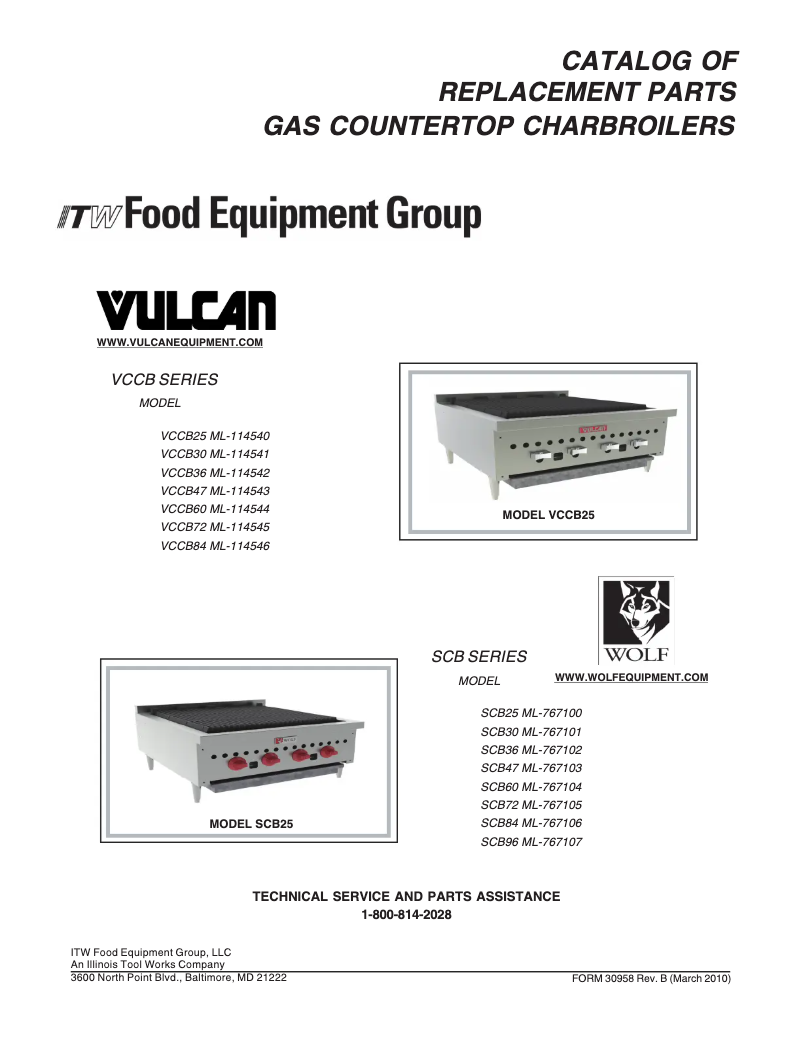 Page 1 of the manual Catalogue Vulcan VCCB72